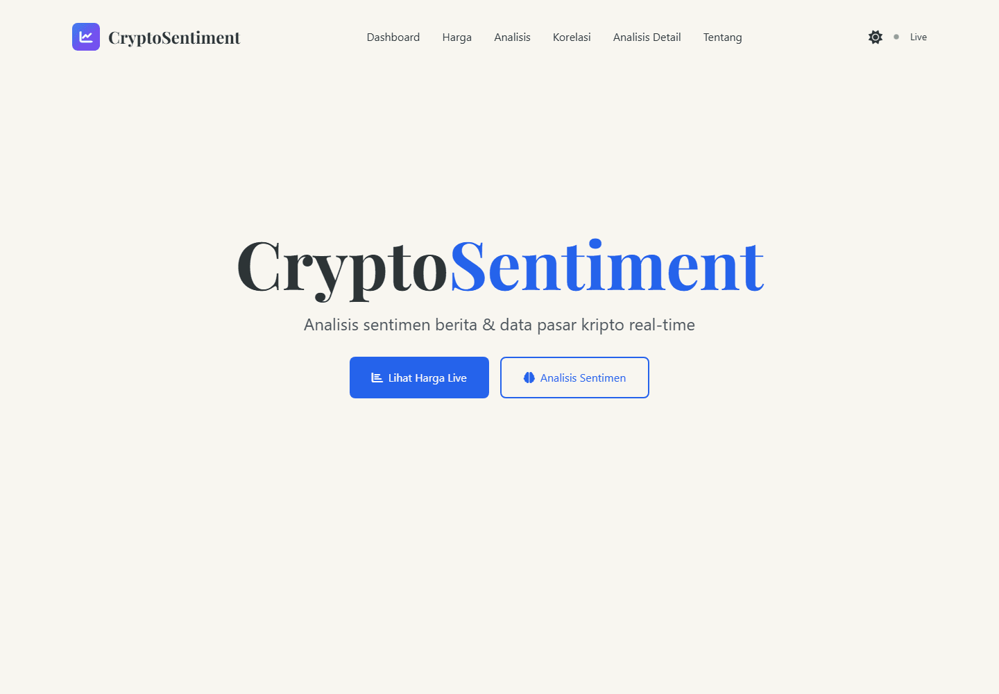 Halaman beranda CryptoSentiment