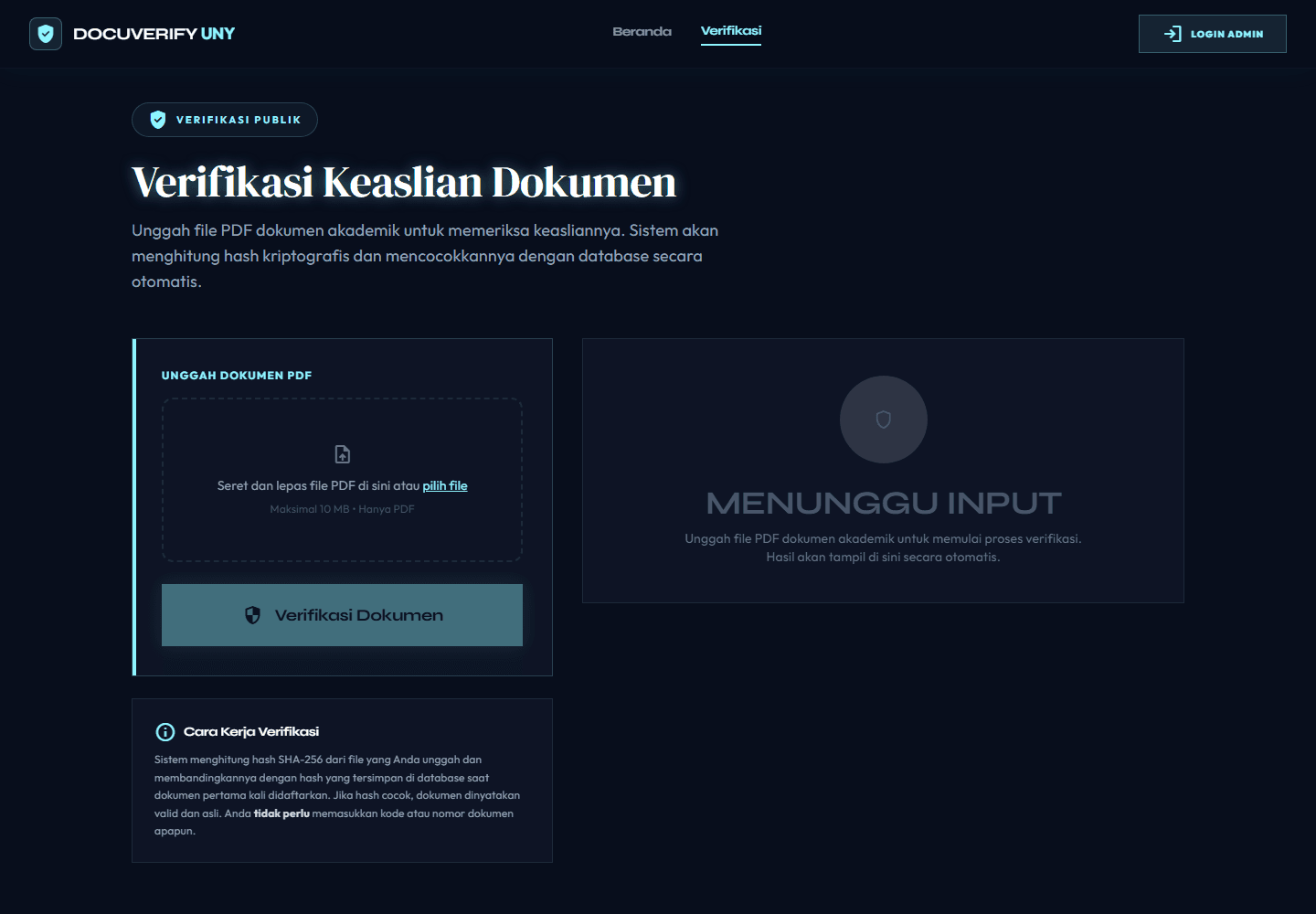 Halaman verifikasi PDF DocuVerify UNY